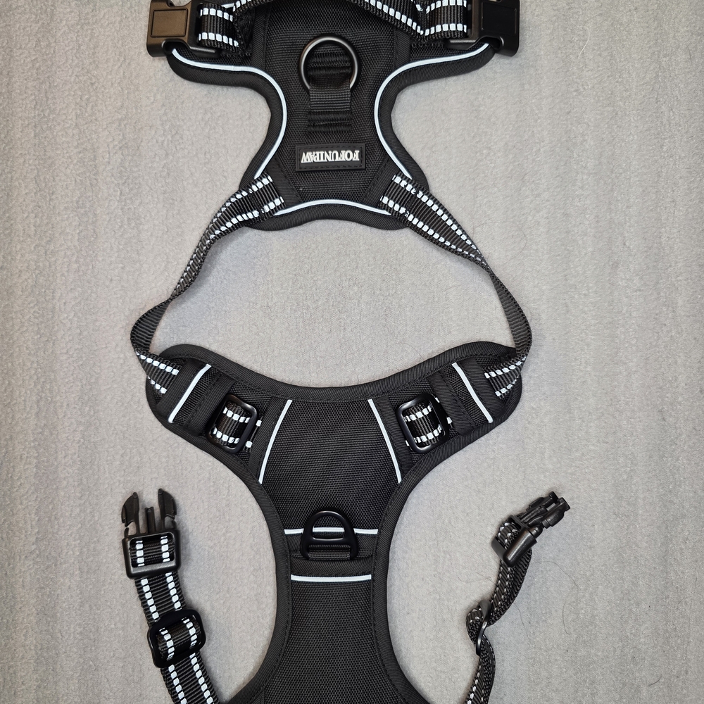 Reflective Black Dog Harness with Sturdy Buckles